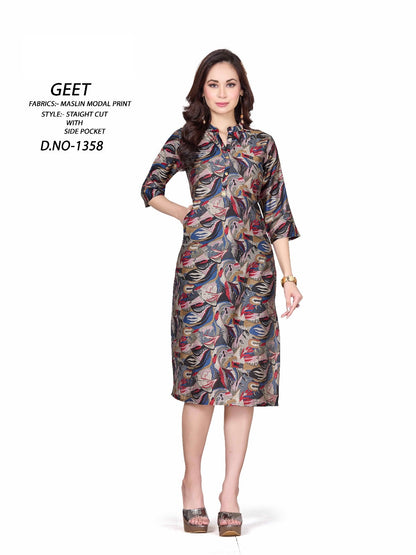 1361-1358 A4U Premium Muslin Knee Length Kurtis