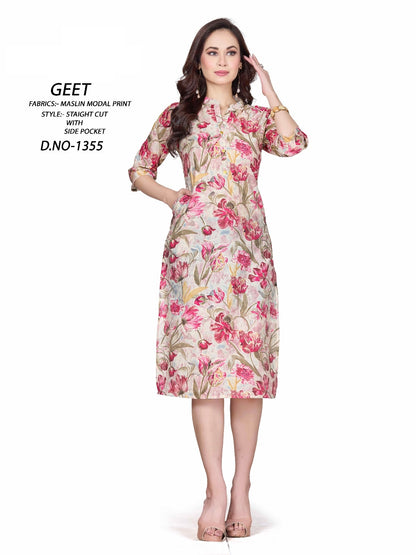 1361-1358 A4U Premium Muslin Knee Length Kurtis