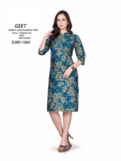 1365-1356 A4U Premium Muslin Knee Length Kurtis