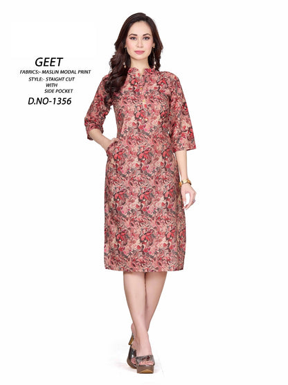 1365-1356 A4U Premium Muslin Knee Length Kurtis
