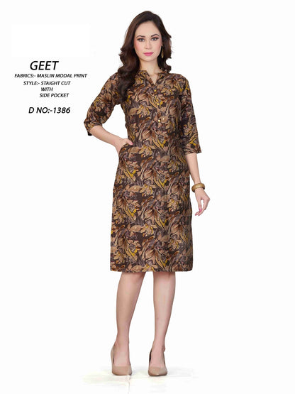 1384-1387 A4U Premium Muslin Knee Length Kurtis