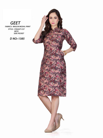 1384-1387 A4U Premium Muslin Knee Length Kurtis