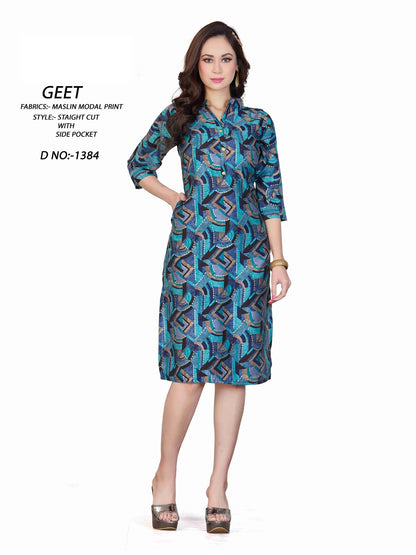 1384-1387 A4U Premium Muslin Knee Length Kurtis
