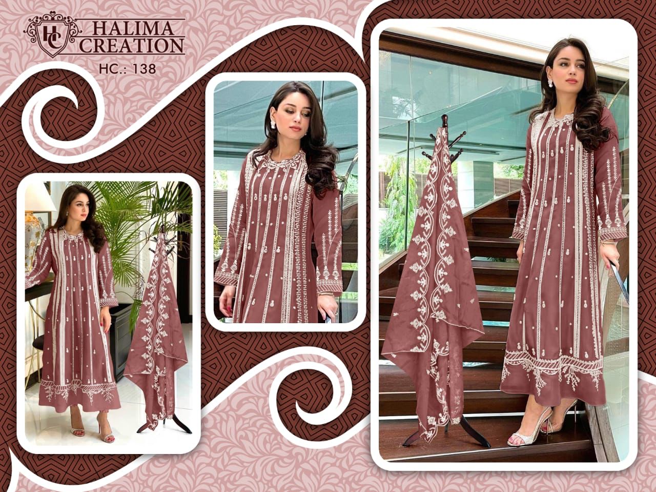 138-New Halima Creation Fox Georgette Pakistani Readymade Suits