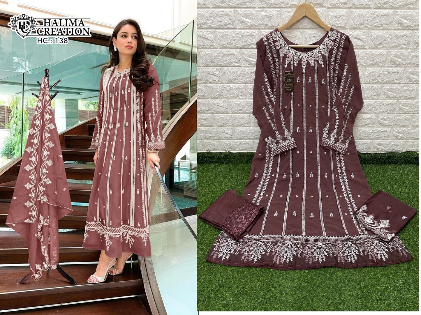 138-New Halima Creation Fox Georgette Pakistani Readymade Suits