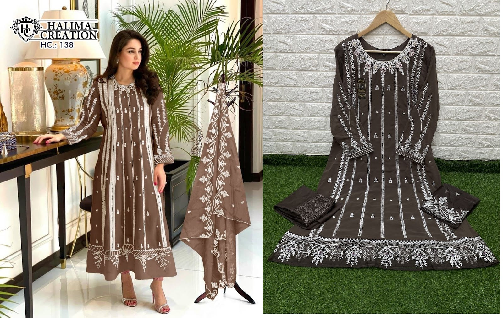 138-New Halima Creation Fox Georgette Pakistani Readymade Suits