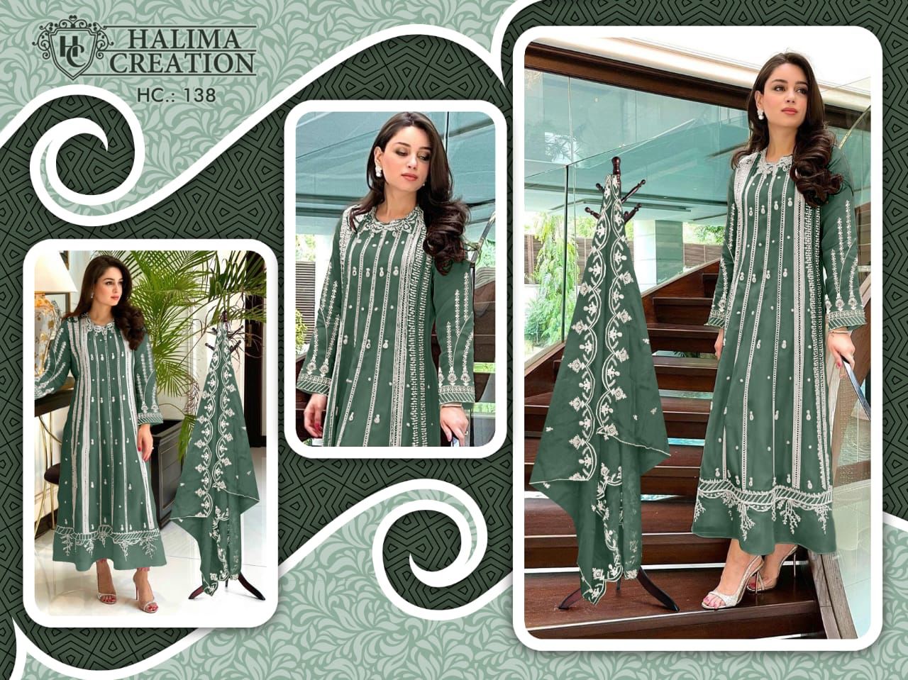138-New Halima Creation Fox Georgette Pakistani Readymade Suits