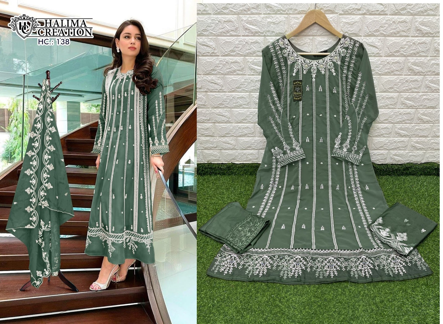 138-New Halima Creation Fox Georgette Pakistani Readymade Suits
