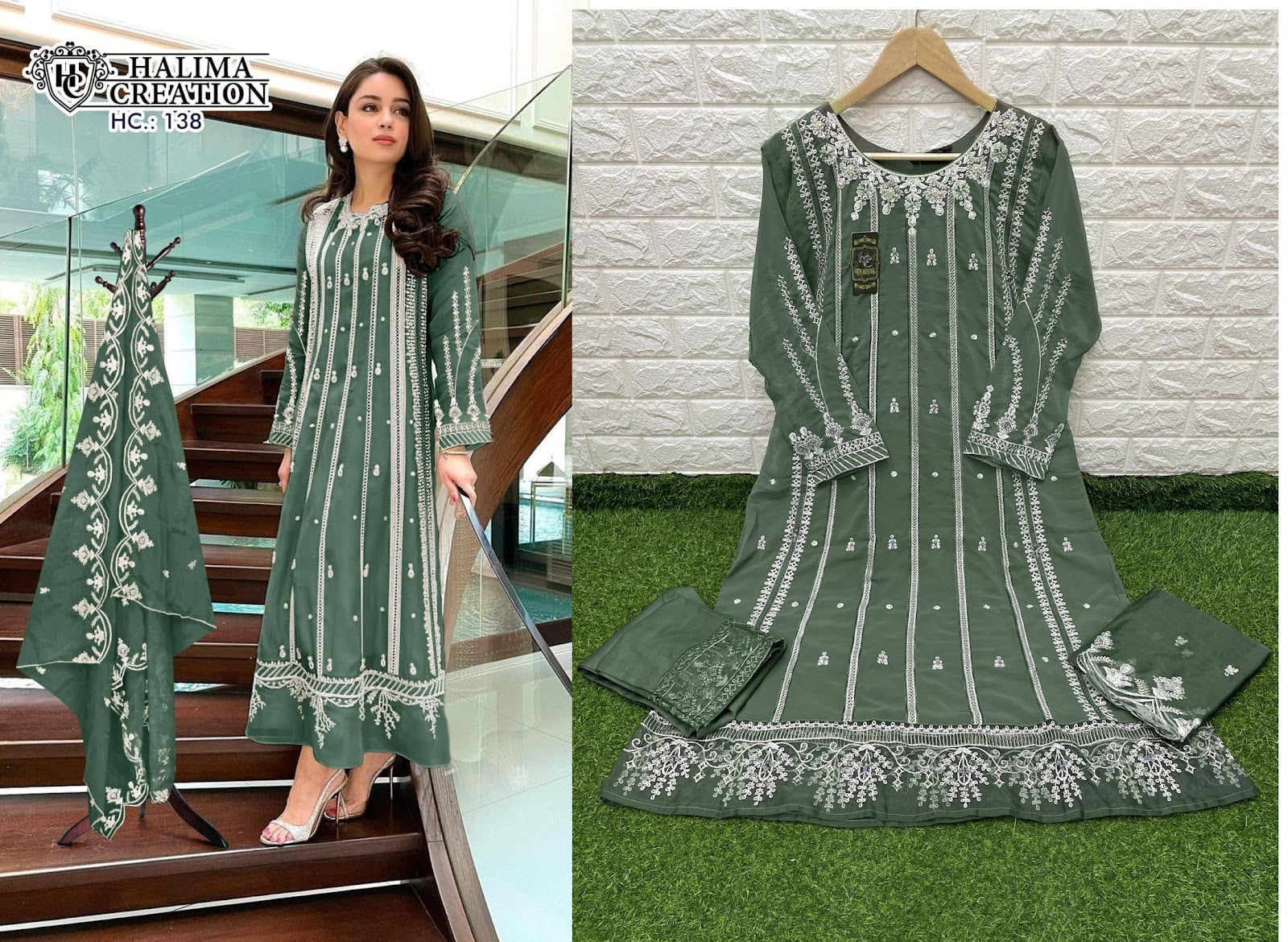 138-New Halima Creation Fox Georgette Pakistani Readymade Suits