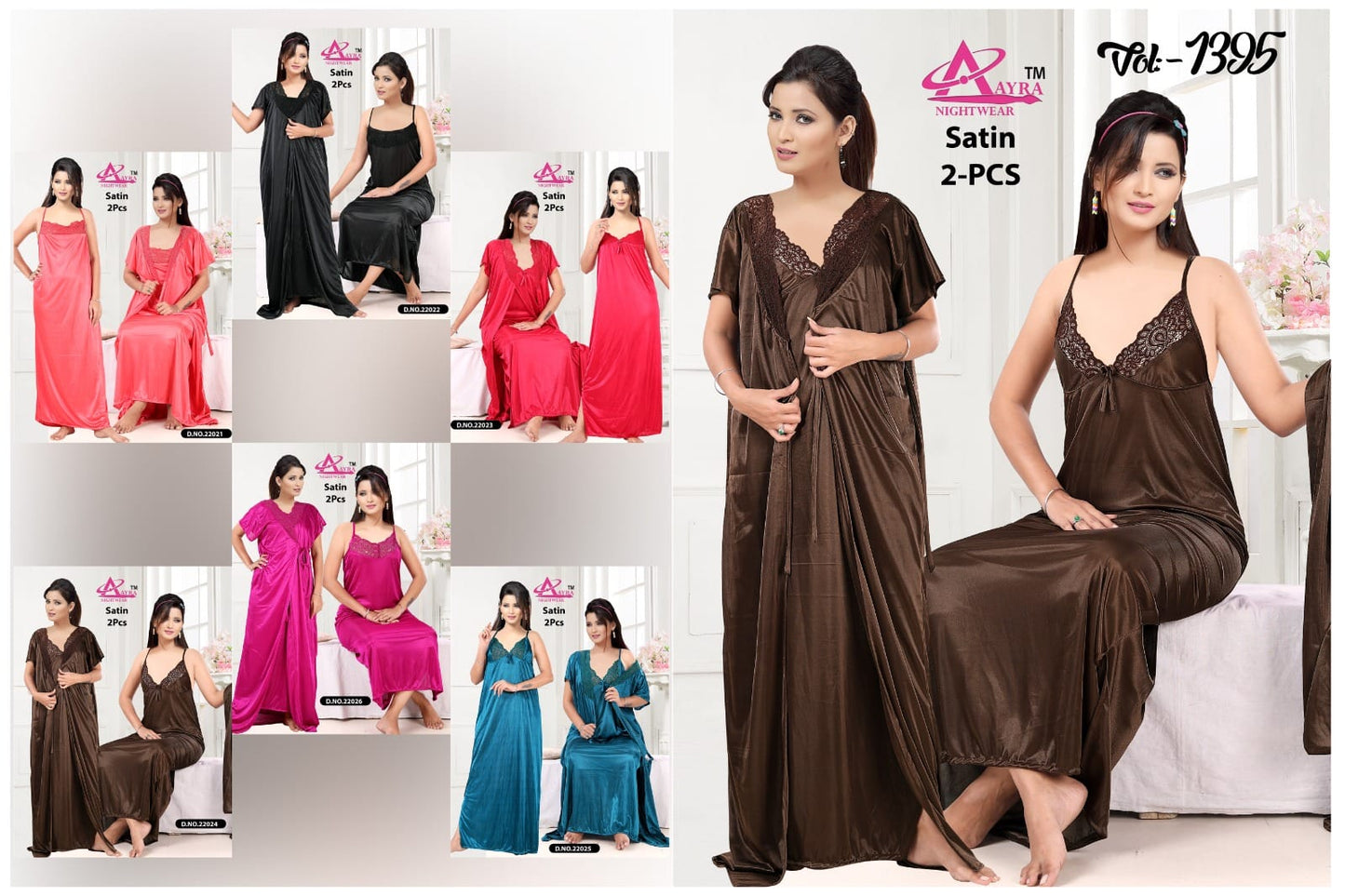 1395-1393 Aayra Satin Night Gowns