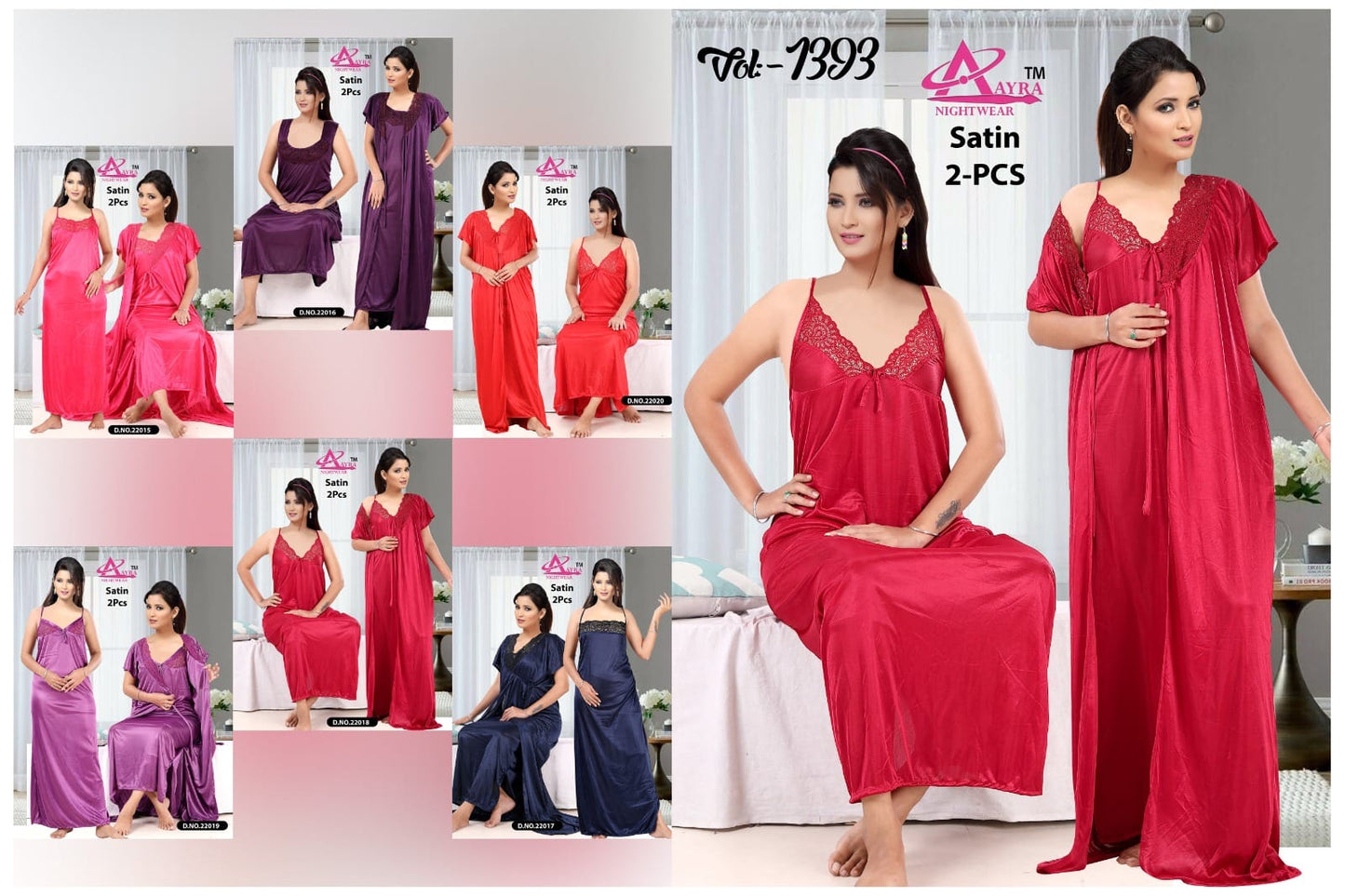 1395-1393 Aayra Satin Night Gowns