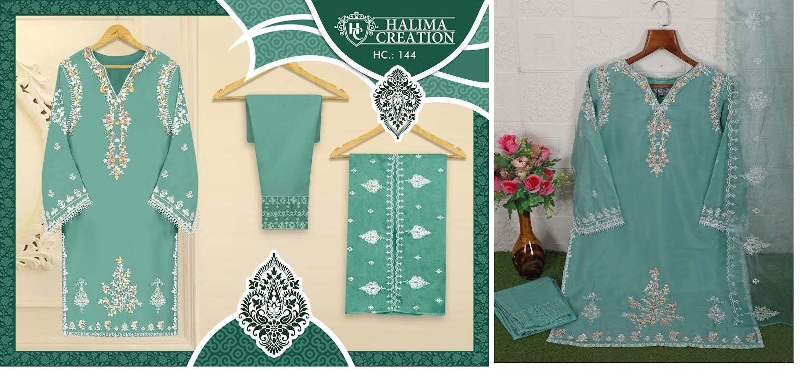144 Halima Creation Silk Organza Pakistani Readymade Suits