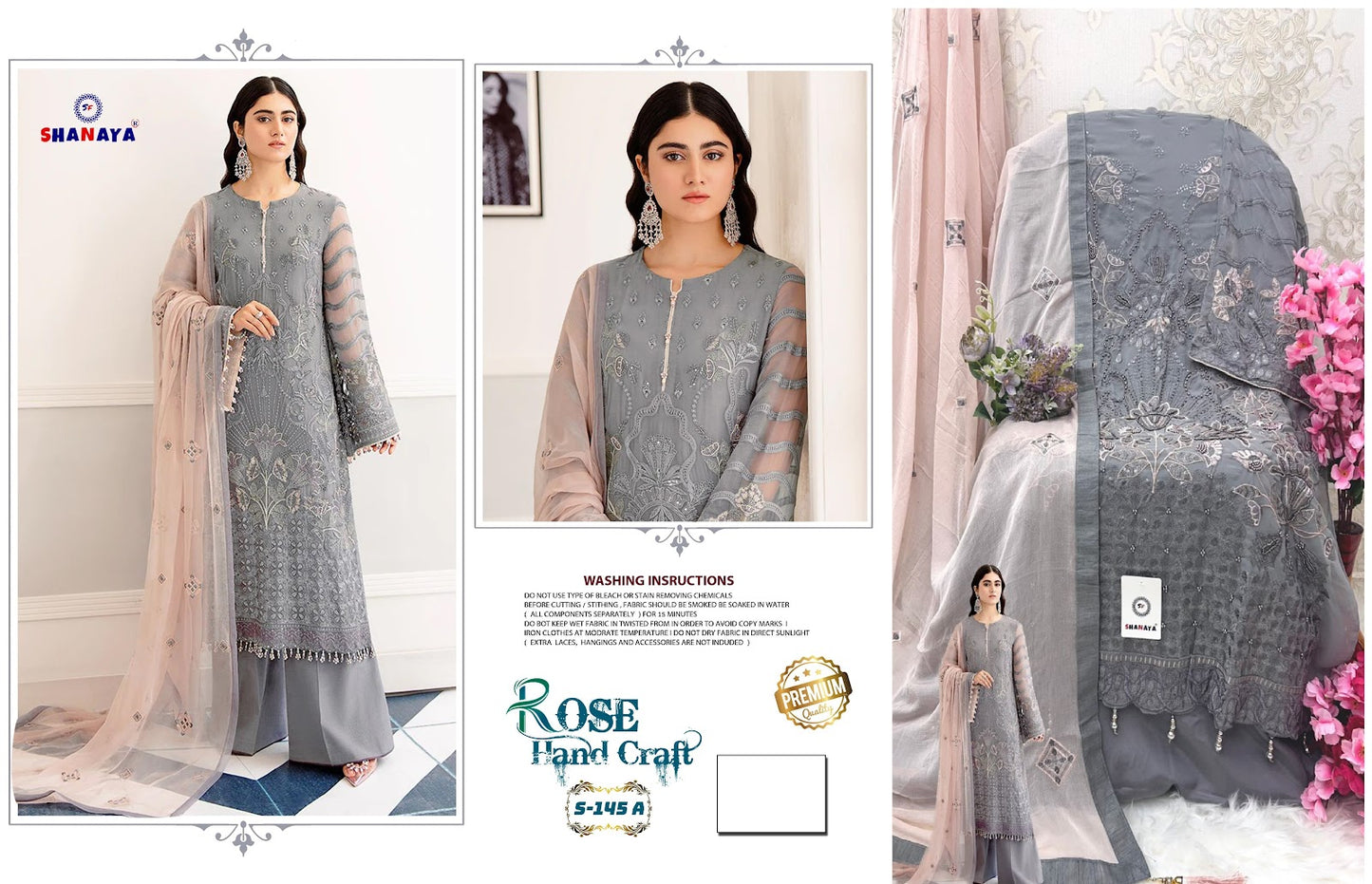 145-Rose Hand Craft Shanaya Fashion Fox Georgette Pakistani Salwar Suits