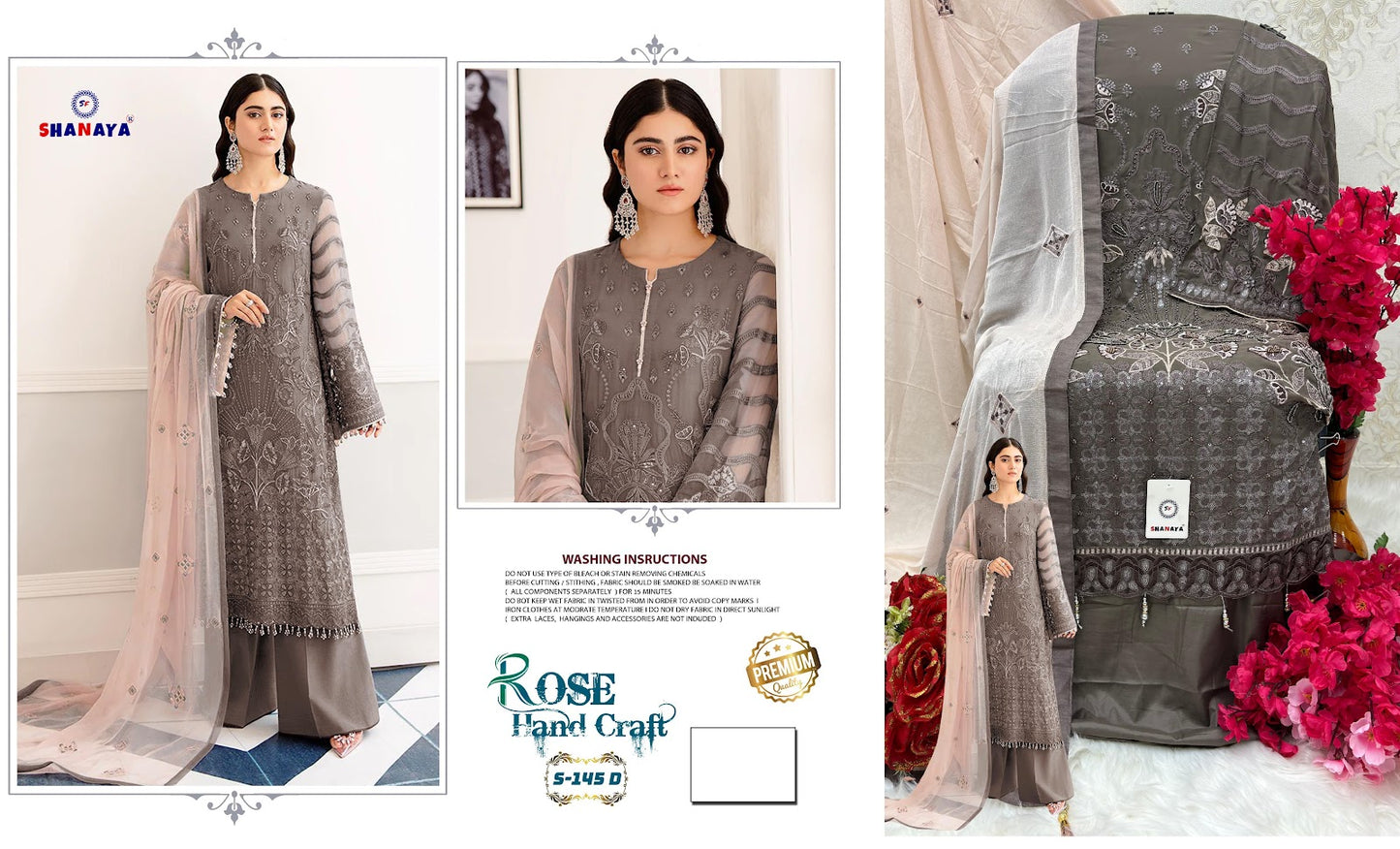 145-Rose Hand Craft Shanaya Fashion Fox Georgette Pakistani Salwar Suits