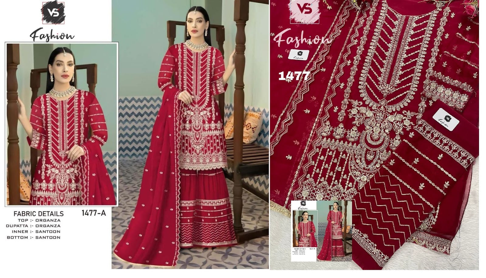 1477 Vs Fashion Organza Pakistani Salwar Suits
