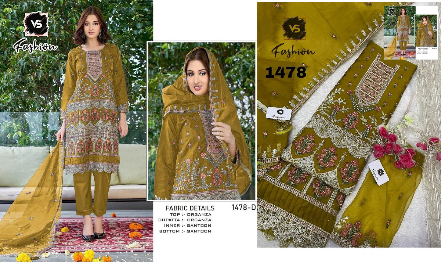 1478 Vs Fashion Organza Pakistani Salwar Suits