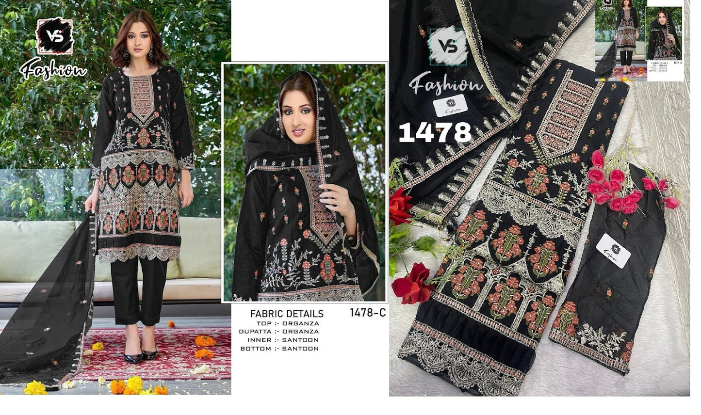 1478 Vs Fashion Organza Pakistani Salwar Suits