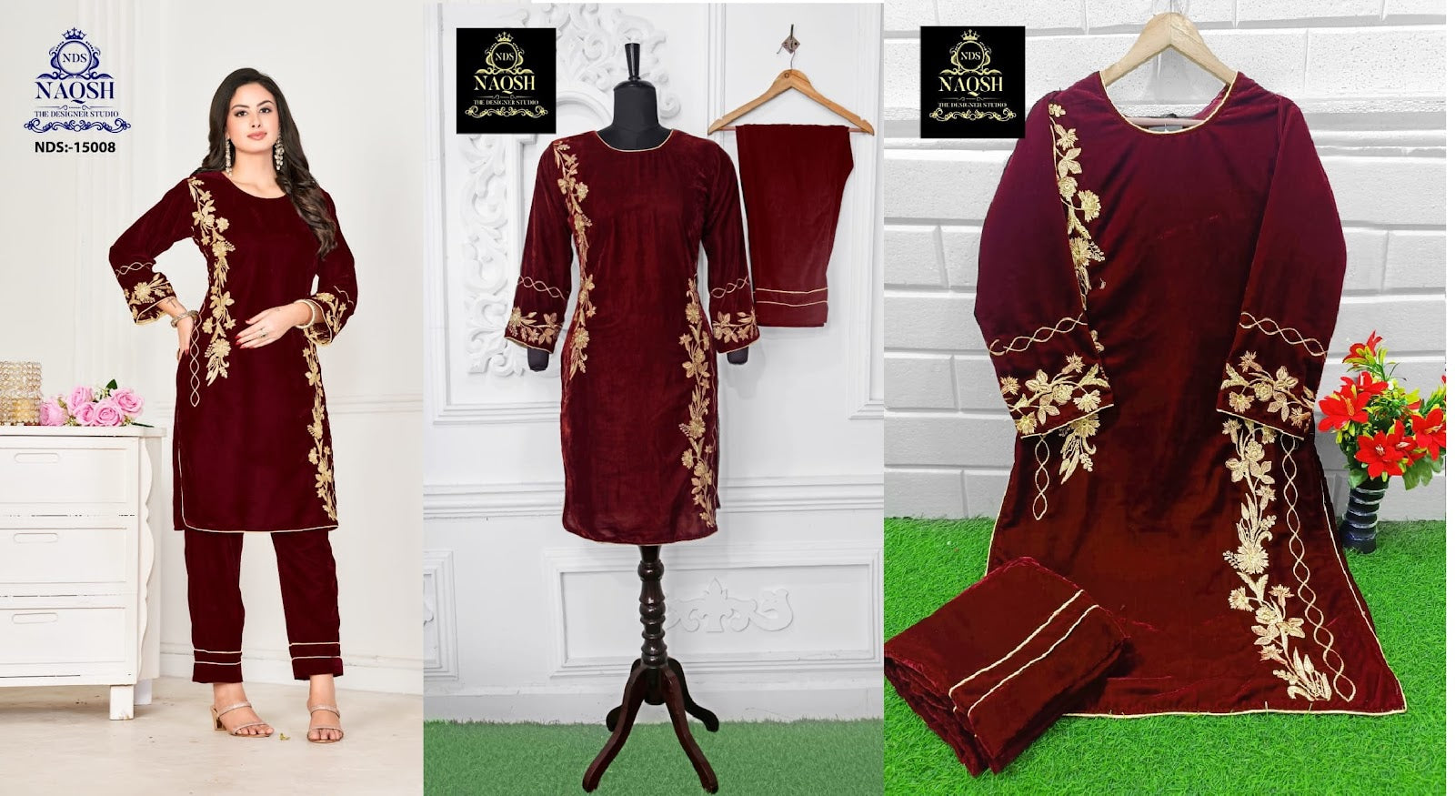 15008 Naqsh Velvet Kurti Pant Set