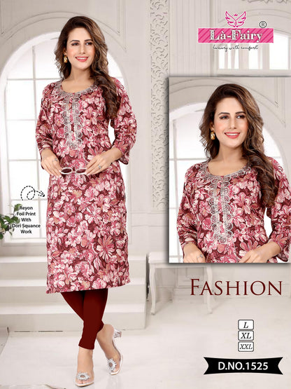1518 To 1527 La Fairy Rayon Knee Length Kurtis