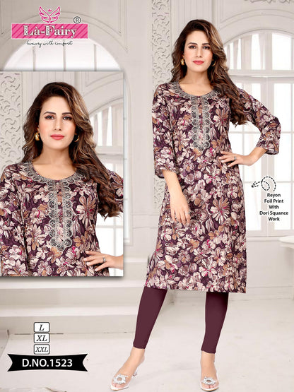 1518 To 1527 La Fairy Rayon Knee Length Kurtis