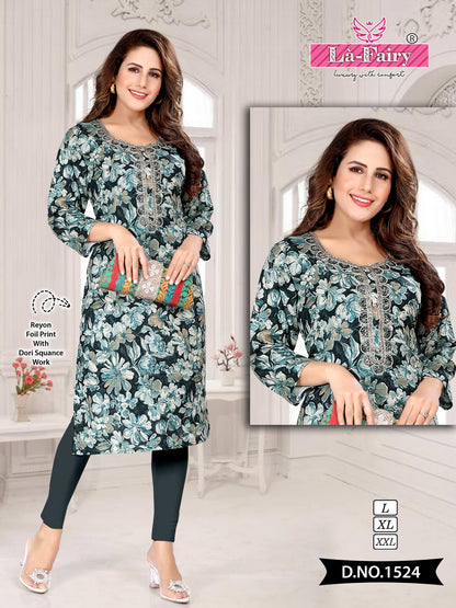 1518 To 1527 La Fairy Rayon Knee Length Kurtis