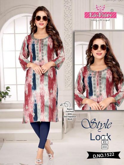 1518 To 1527 La Fairy Rayon Knee Length Kurtis