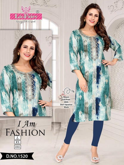 1518 To 1527 La Fairy Rayon Knee Length Kurtis