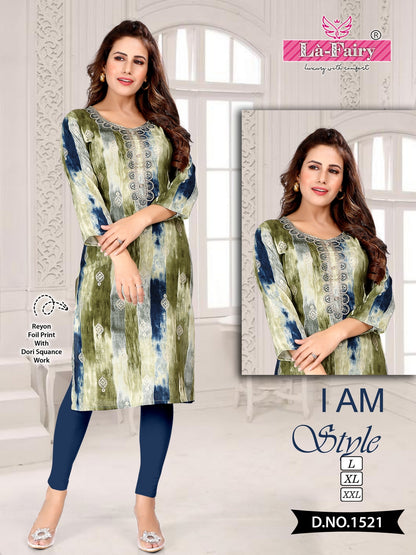 1518 To 1527 La Fairy Rayon Knee Length Kurtis