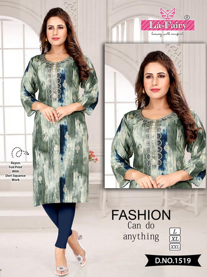 1518 To 1527 La Fairy Rayon Knee Length Kurtis