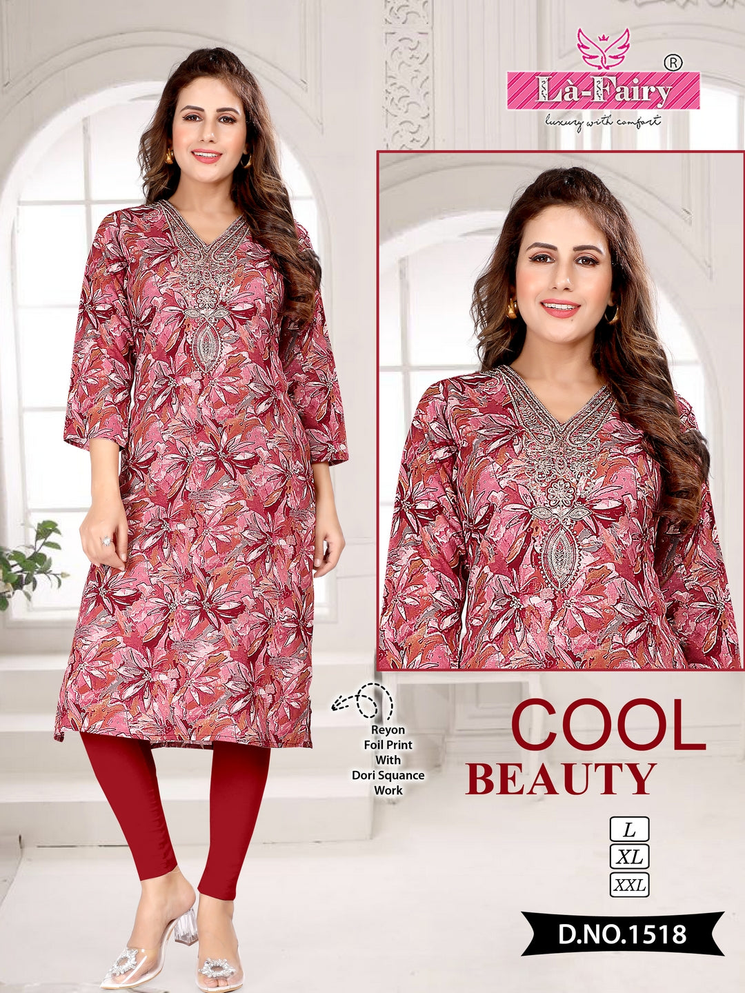 1518 To 1527 La Fairy Rayon Knee Length Kurtis