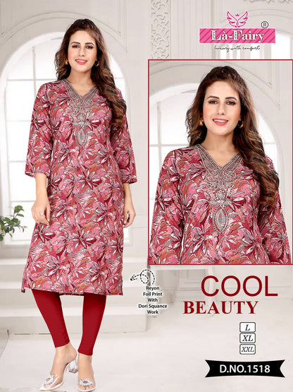 1518 To 1527 La Fairy Rayon Knee Length Kurtis