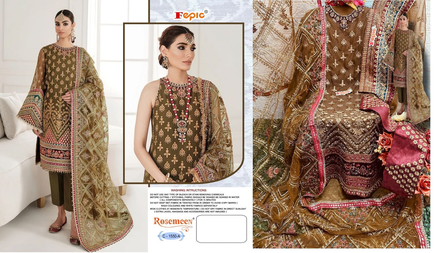 1550 Fepic Organza Pakistani Salwar Suits