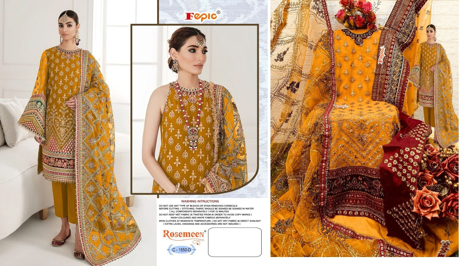 1550 Fepic Organza Pakistani Salwar Suits