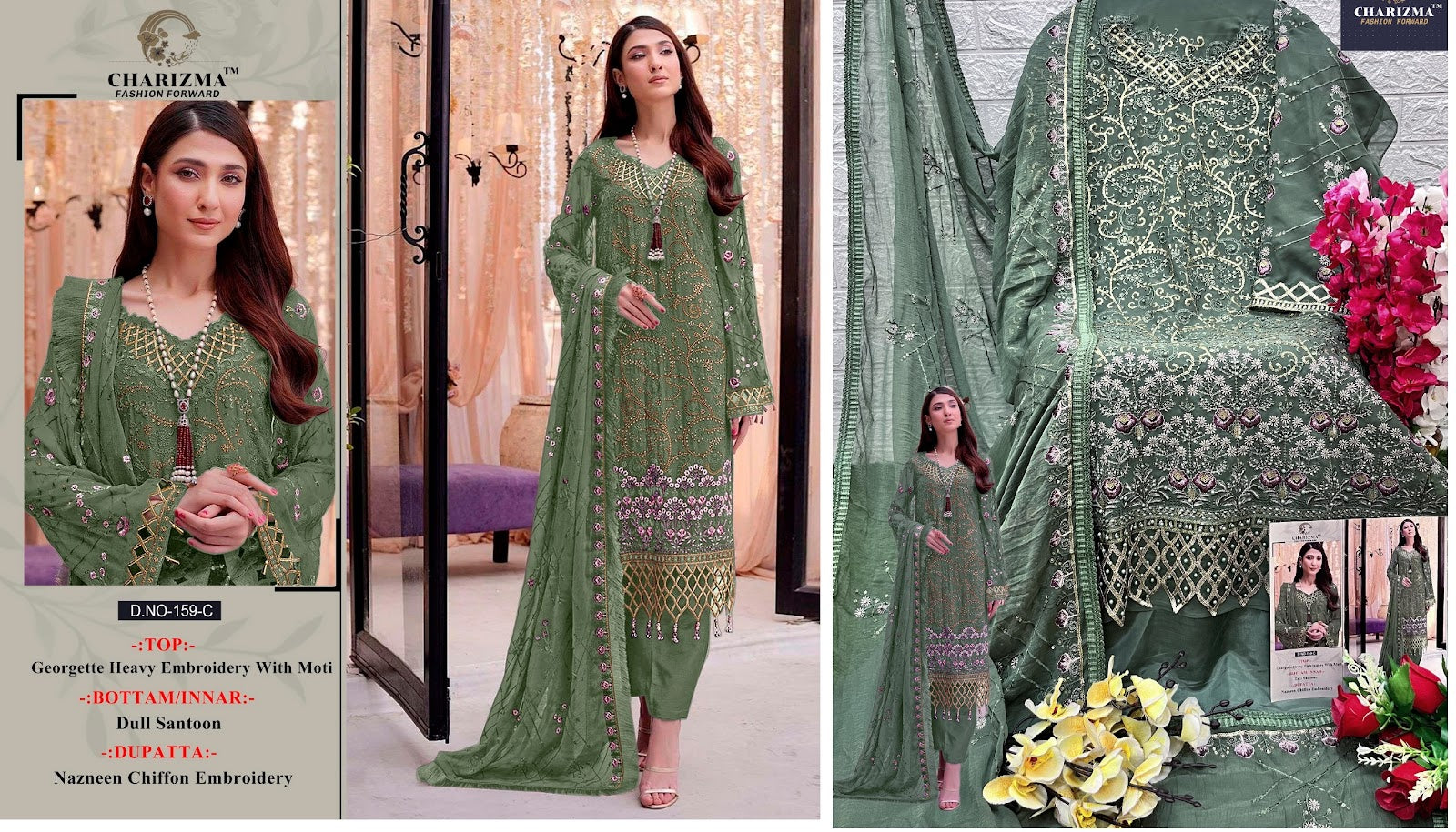 159 Charizma Designer Fox Georgette Pakistani Salwar Suits