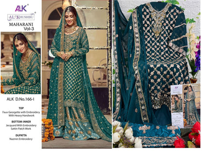166 Alk Faux Georgette Pakistani Patch Work Suits