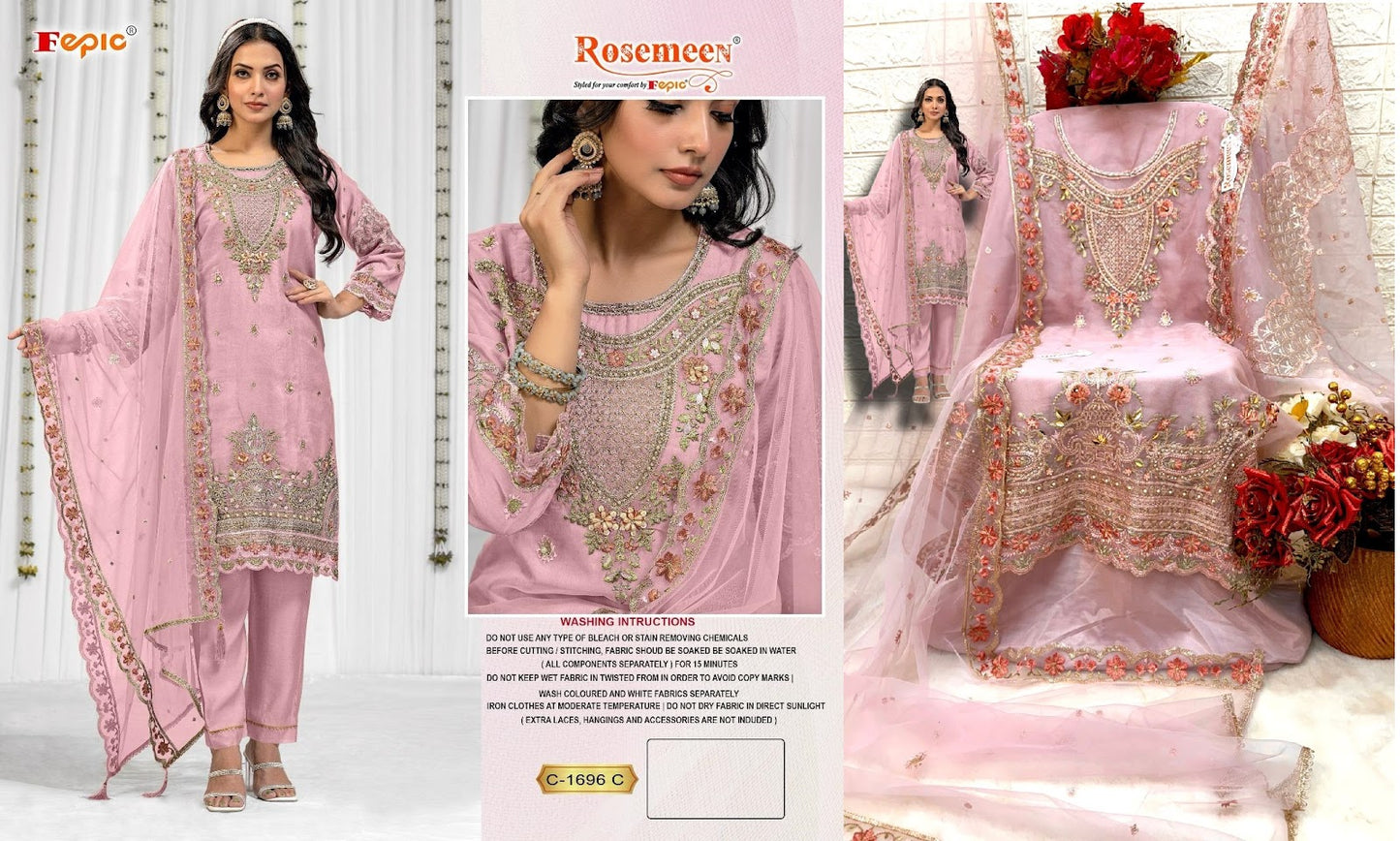 1696 Fepic Organza Pakistani Salwar Suits