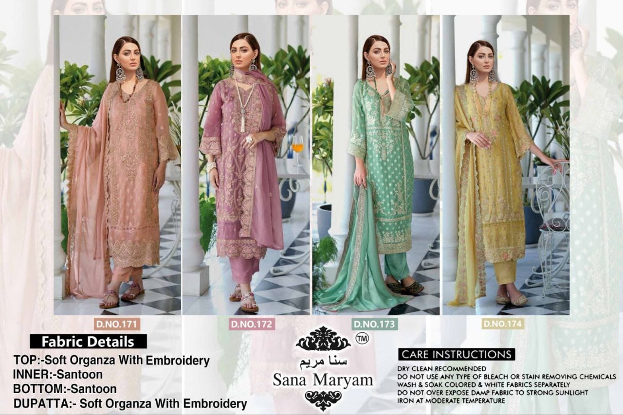 171-174 Sana Maryam Organza Pakistani Salwar Suits