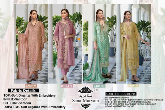 171-174 Sana Maryam Organza Pakistani Salwar Suits