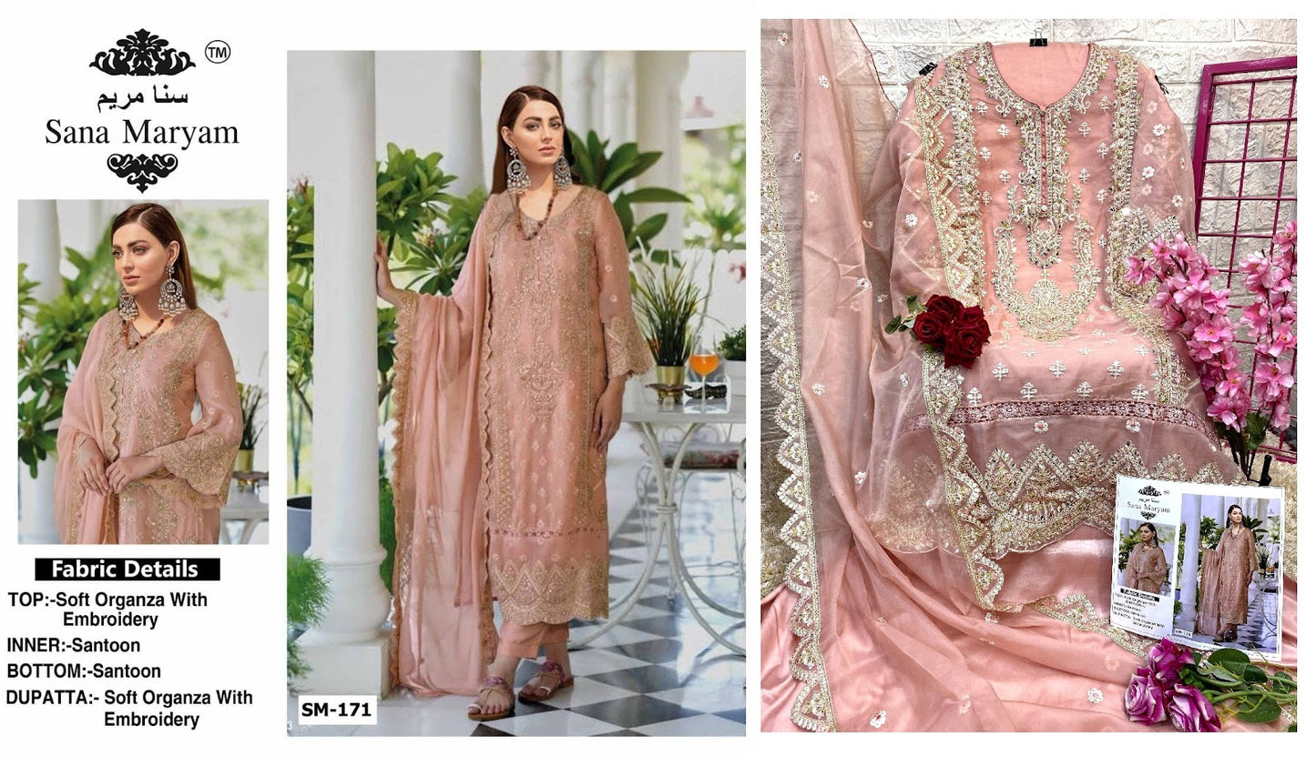 171-174 Sana Maryam Organza Pakistani Salwar Suits