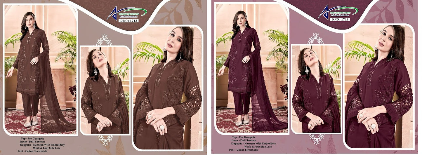1713 Nizami Creation Georgette Pakistani Readymade Suits
