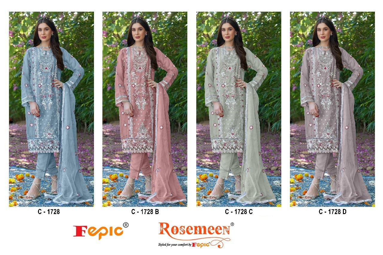 1728 Fepic Organza Pakistani Salwar Suits