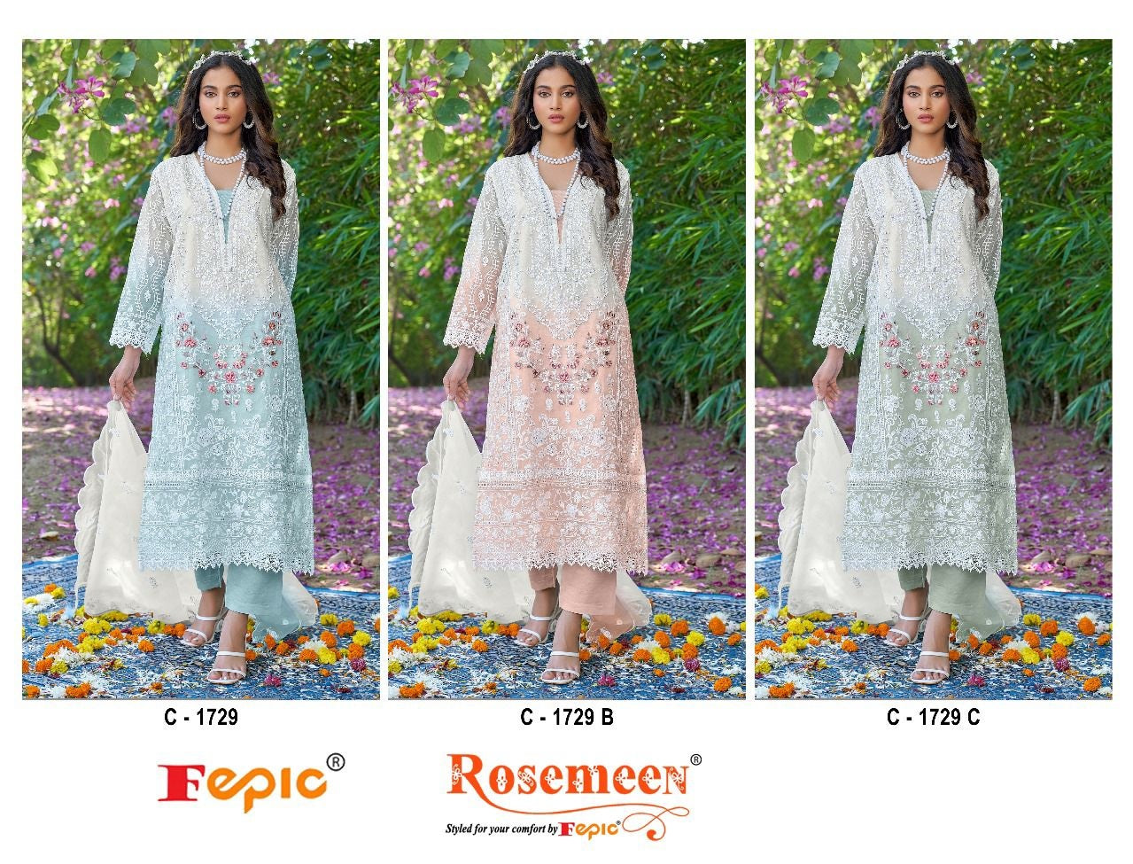 1729 Fepic Organza Pakistani Salwar Suits