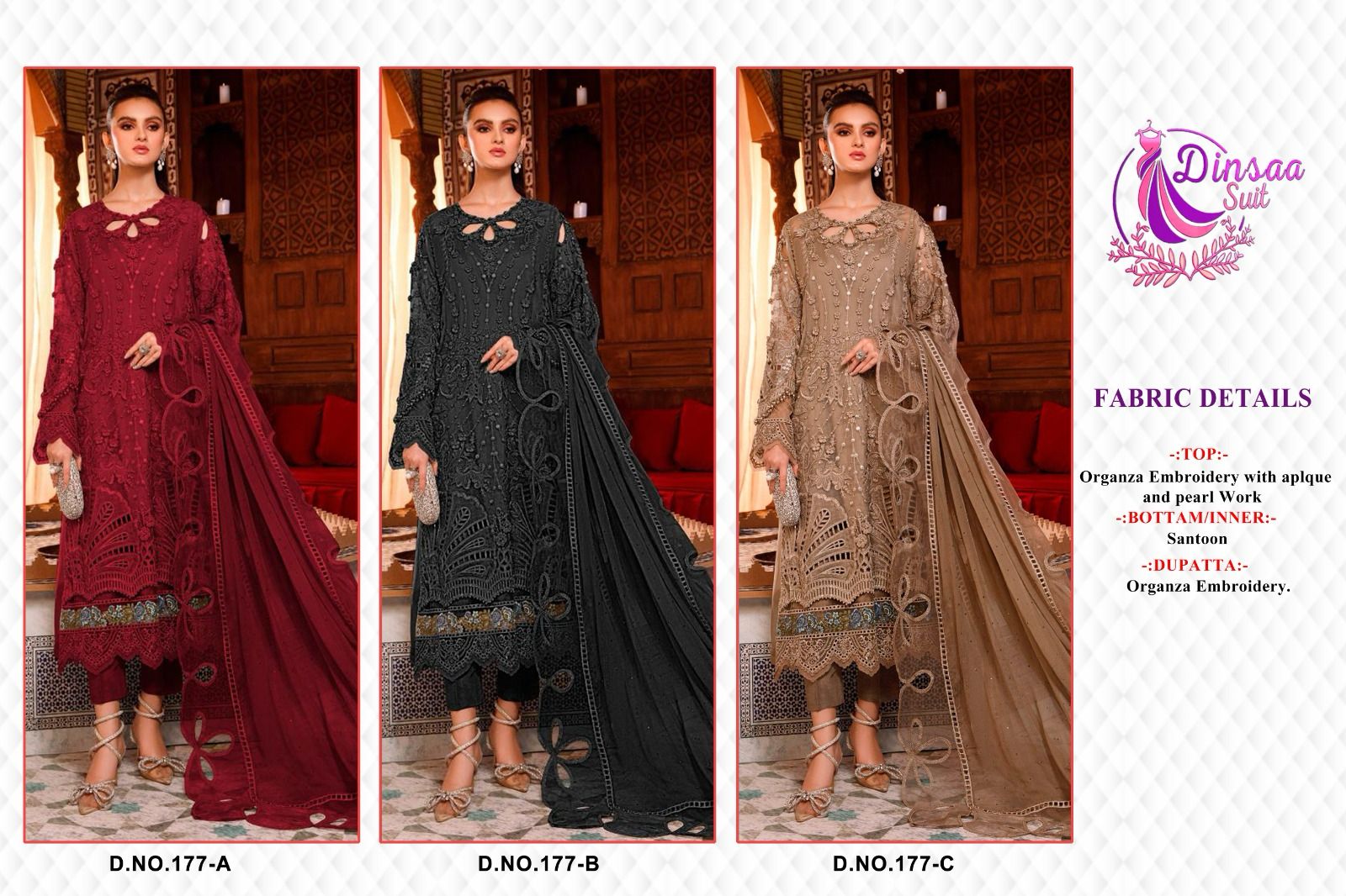 177 Dinsaa Suit Organza Pakistani Salwar Suits