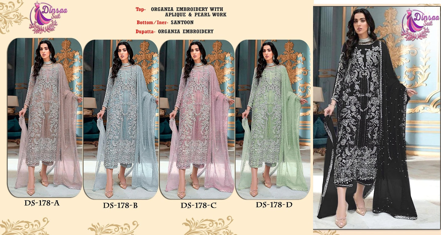 178 Dinsaa Suit Organza Pakistani Salwar Suits