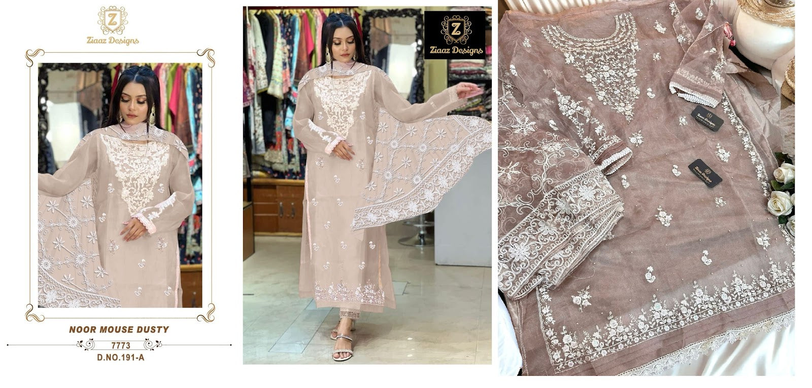 191-Ac Ziaaz Designs Organza Pakistani Salwar Suits