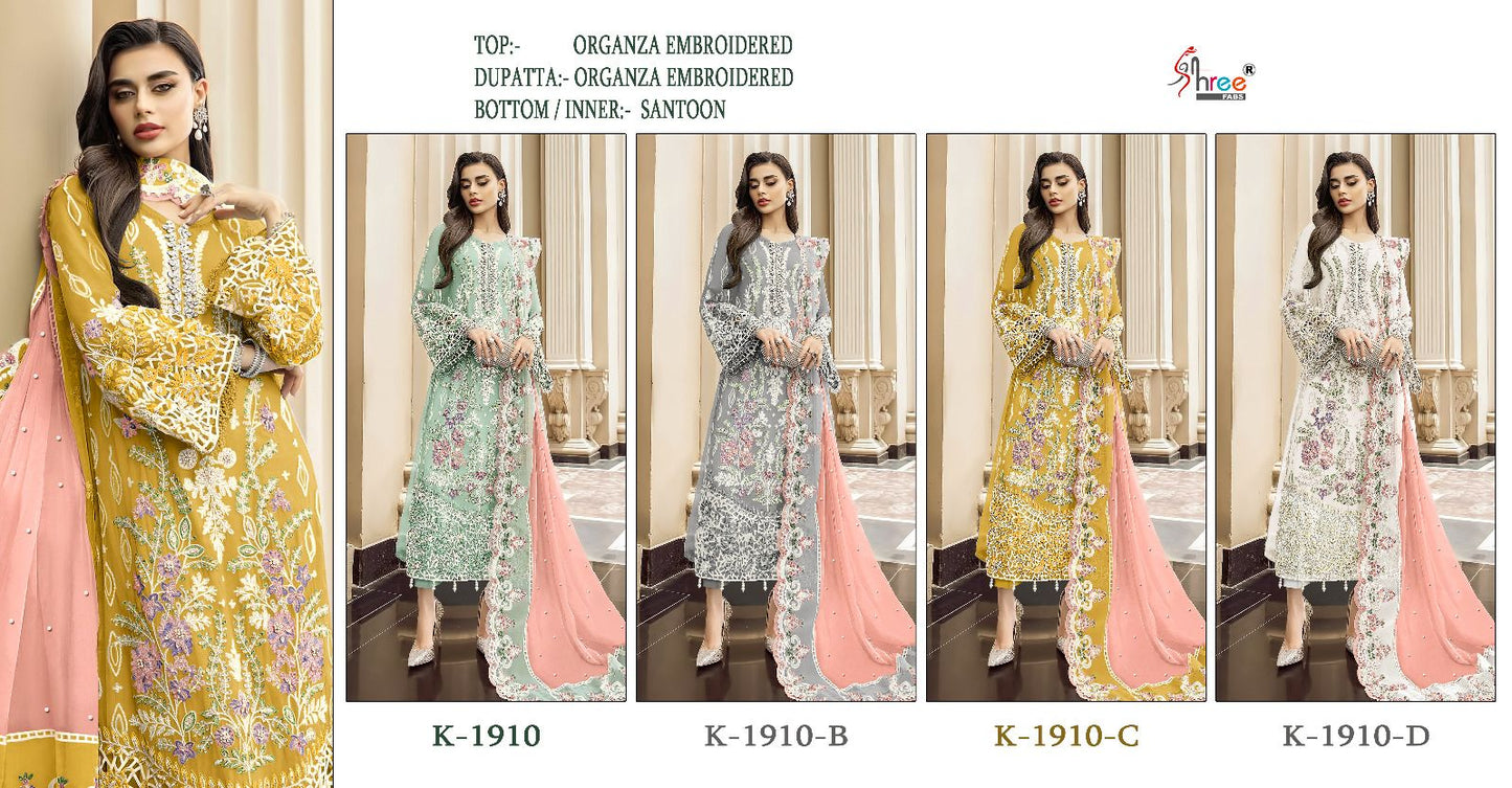 1910 Shree Fabs Organza Pakistani Salwar Suits