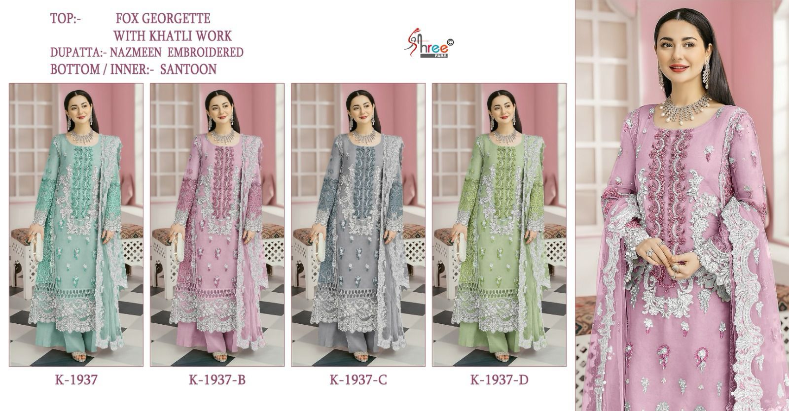 1937 Shree Fabs Fox Georgette Pakistani Salwar Suits