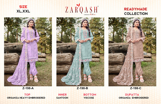 198 Zarqash Organza Pakistani Readymade Suits
