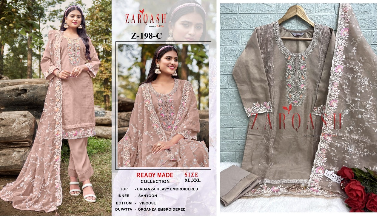 198 Zarqash Organza Pakistani Readymade Suits