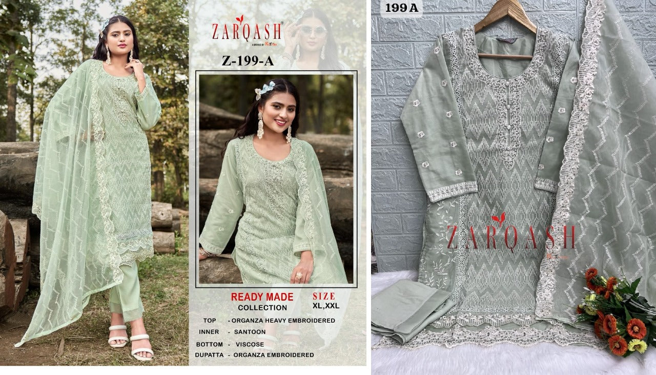 199 Zarqash Organza Pakistani Readymade Suits